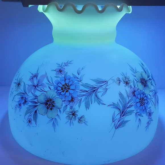 Vintage Satin Custard Glass Hurricane Lampshade 9.75" Base Diameter Semi UV Glow - Picture 1 of 16
